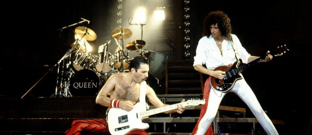 Mandatory Credit: Photo by Ilpo Musto / Rex Features ( 1271610ac ) Queen - Freddie Mercury and Brian May Queen in concert at Forest Nationale, Brussels, Belgium - Apr 1982